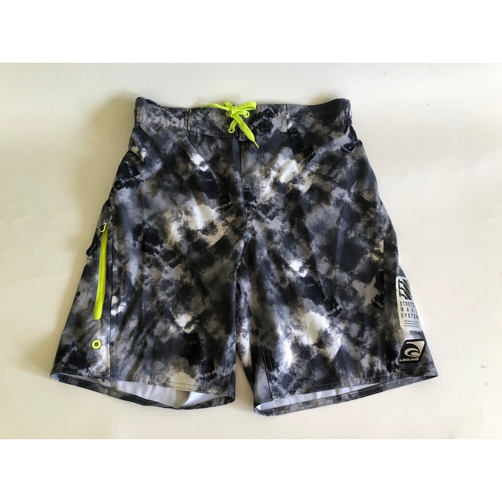Laguna Coastal Fit Gray Swim Board Shorts S Stretch Wave System Zip Pocket NWT